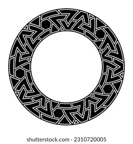 Abstract round meander, circular geometric shapes ornament. Decorative pattern isolated on white background. Place for text. Vector monochrome illustration for invitations, greeting cards.