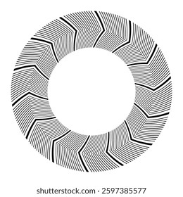 Abstract round meander, circular geometric ornament, striped frame. Decorative pattern isolated on white background. Place for text. Vector monochrome illustration for invitations, greeting cards.