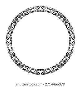 meandro redondo Abstractas, adorno geométrico circular, marco. Patrón decorativo aislado sobre fondo blanco. Lugar para el texto. Ilustración monocromática de Vector para invitaciones, tarjetas de felicitación.