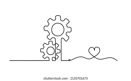 Abstract round metal gears wheels with heart as line drawing on white background. Vector