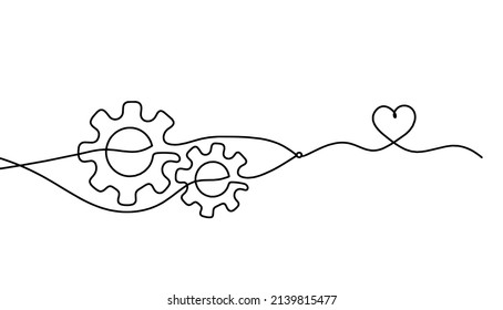 Abstract round metal gears wheels with heart as line drawing on white background. Vector