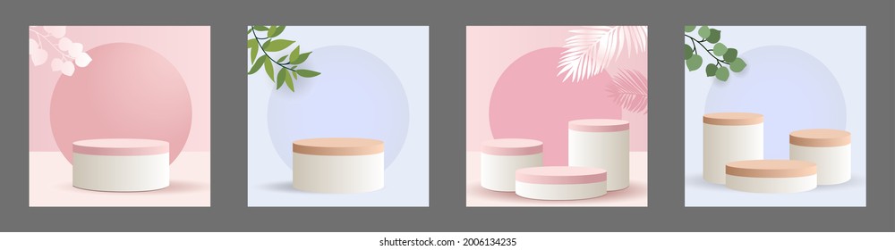 Abstract round  minimal scene with geometric forms. Platform for product presentation, branding design, show cosmetic product, Podium, stage pedestal or platform. 3d vector illustration.