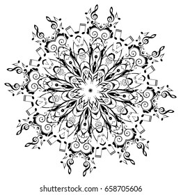 Abstract round musical background with music notes and floral.