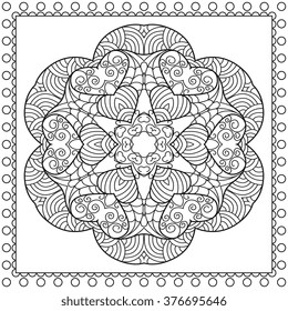 Abstract round ornament with border. Mandala. Abstract background. Design for adult coloring book page.