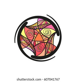 Abstract round ornament, Hand drawn colorful isolated design element, Vector illustration