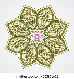 Abstract round ornament. Lotus flower. Ethnic Fractal Mandala. Vector Circle Meditation Tattoo