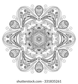 Abstract round ornament. Mandala. Abstract background. Design for adult coloring book page.