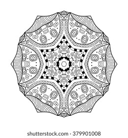 Abstract round ornament.  Mandala. Abstract background. Design for adult coloring book page.