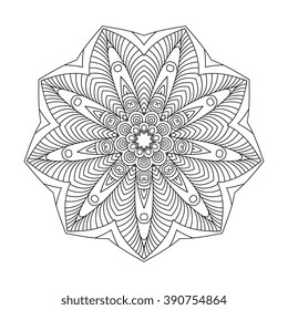 Abstract round ornament.  Mandala. Abstract background. Design for adult coloring book page.