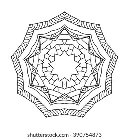 Abstract round ornament.  Mandala. Abstract background. Design for adult coloring book page.