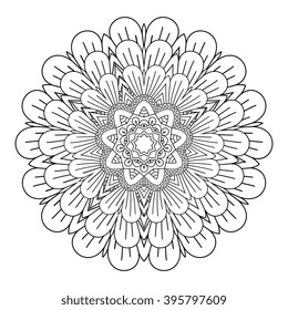 Abstract round ornament. Mandala. Abstract background. Design for adult coloring book page.