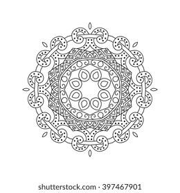 Abstract round ornament. Mandala. Abstract background. Design for adult coloring book page.