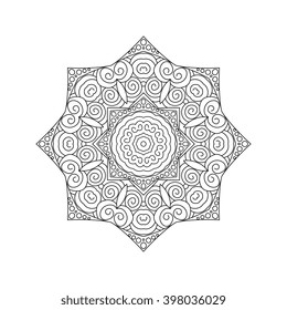Abstract round ornament. Mandala. Abstract background. Design for adult coloring book page.