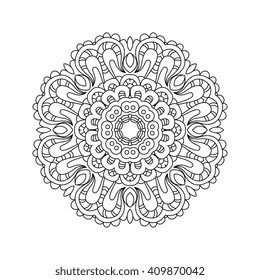 Abstract round ornament.  Mandala. Abstract background. Design for adult coloring book page. Decorative element isolated on white background.