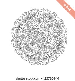 Abstract  round ornament. Mandala. Background. Design for adult coloring book page.
