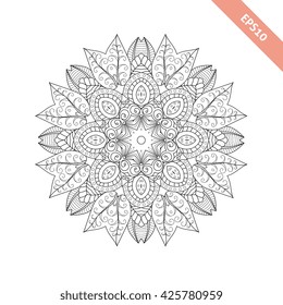 Abstract  round ornament. Mandala. Background. Design for adult coloring book page.