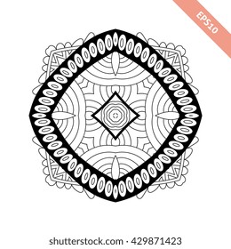 Abstract round ornament.  Mandala. Abstract background. Design for adult coloring book page.