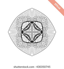 Abstract round ornament.  Mandala. Abstract background. Design for adult coloring book page.