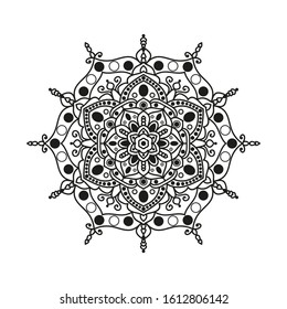 Abstract round ornament. Mandala style ornament for coloring books. Decorative elements hand drawn. Vector illustration.