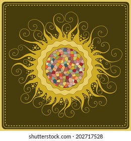 Abstract round ornamental decoration on brown background