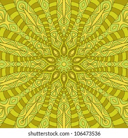 Abstract round ornamental pattern in yellow and green colors