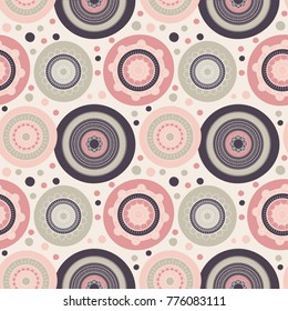 Abstract round ornaments seamless vector pattern. Good for textile fabric design, wrapping paper and website wallpapers. Vector illustration