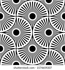 Abstract round pattern, geometric seamless background, black and white vector  illustration, halftone effect