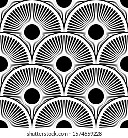Abstract round pattern, geometric seamless background, black and white vector  illustration, halftone effect