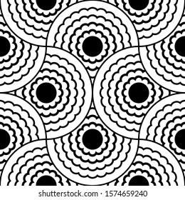 Abstract round pattern, geometric seamless background, black and white vector  illustration, halftone effect