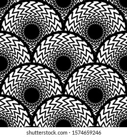 Abstract round pattern, geometric seamless background, black and white vector  illustration, halftone effect