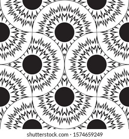 Abstract round pattern, geometric seamless background, black and white vector  illustration, halftone effect