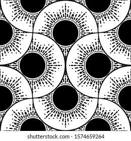 Abstract round pattern, geometric seamless background, black and white vector  illustration, halftone effect