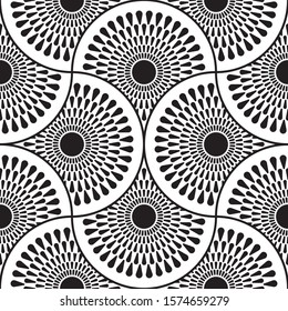 Abstract round pattern, geometric seamless background, black and white vector  illustration, halftone effect