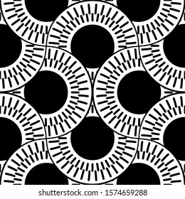 Abstract round pattern, geometric seamless background, black and white vector  illustration, halftone effect
