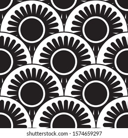 Abstract round pattern, geometric seamless background, black and white vector  illustration, halftone effect