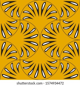 Abstract round pattern, geometric seamless background with flowers, black and white vector illustration, floral pattern