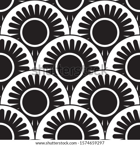 Abstract round pattern, geometric seamless background, black and white vector  illustration, halftone effect