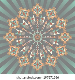 Abstract round pattern with geometric shapes. Background with rays. Original style   
