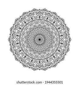 Abstract round pattern. Mandala lacy design element. Coloring book page.