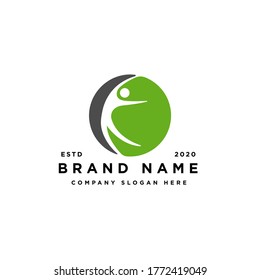 abstract round with people yoga logo design vector illustration