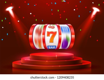 Abstract round podium illuminated with spotlight. Casino jackpot concept. Stage backdrop. Vector illustration