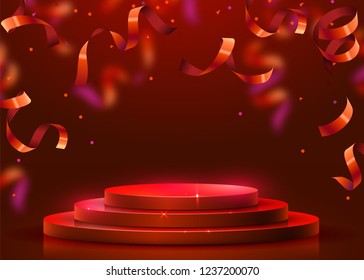 Abstract round podium illuminated with spotlight. Award ceremony concept. Stage backdrop. Vector illustration