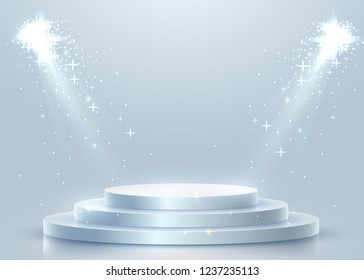 Abstract round podium illuminated with spotlight. Award ceremony concept. Stage backdrop. Vector illustration