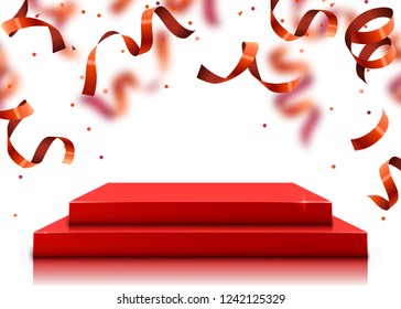 Abstract round podium illuminated with spotlight. Award ceremony concept. Stage backdrop. Vector illustration