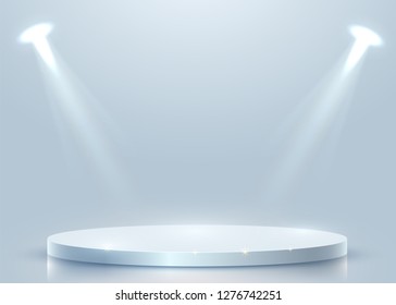 Abstract round podium illuminated with spotlight. Award ceremony concept. Stage backdrop. Vector illustration