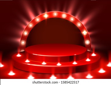 Abstract round podium illuminated with spotlight. Award ceremony concept. Stage backdrop. Vector illustration