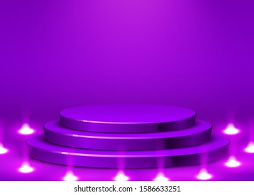 Abstract round podium illuminated with spotlight. Award ceremony concept. Stage backdrop. Vector illustration