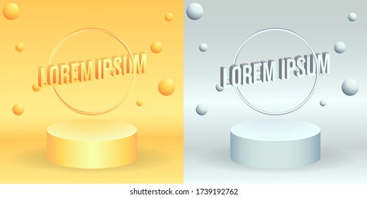 Abstract round podium illuminated with spotlight. Award ceremony concept. circle stage backdrop and abstract golden ball. Vector illustration

