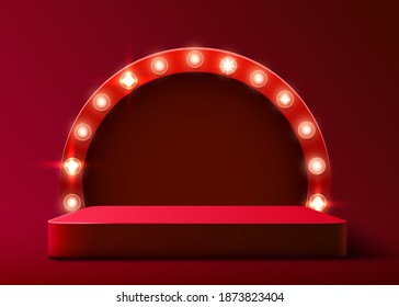 Abstract round podium illuminated with spotlight. Award ceremony concept. Stage backdrop. Vector illustration