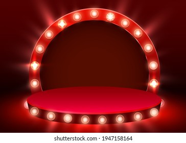 Abstract round podium illuminated with spotlight. Award ceremony concept. Stage backdrop. Vector illustration